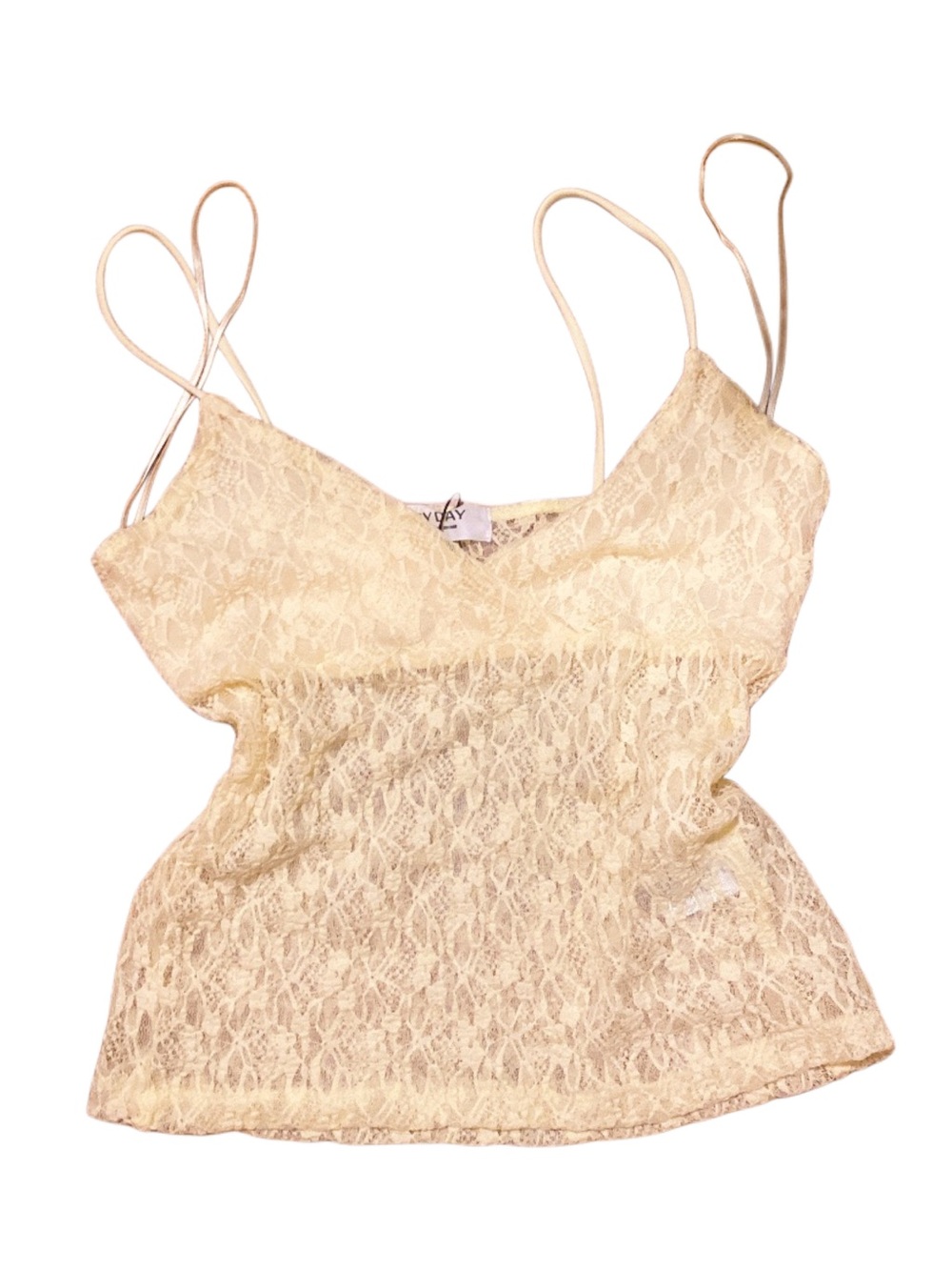 Lace Spaghetti Strap Lacey Mesh Cami Top in Light Yellow
